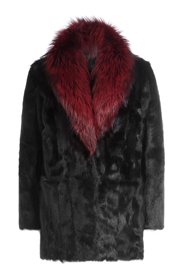 Diane Von Furstenberg Diane Von Furstenberg Goat Fur Coat With Fox Fur Collar - Black