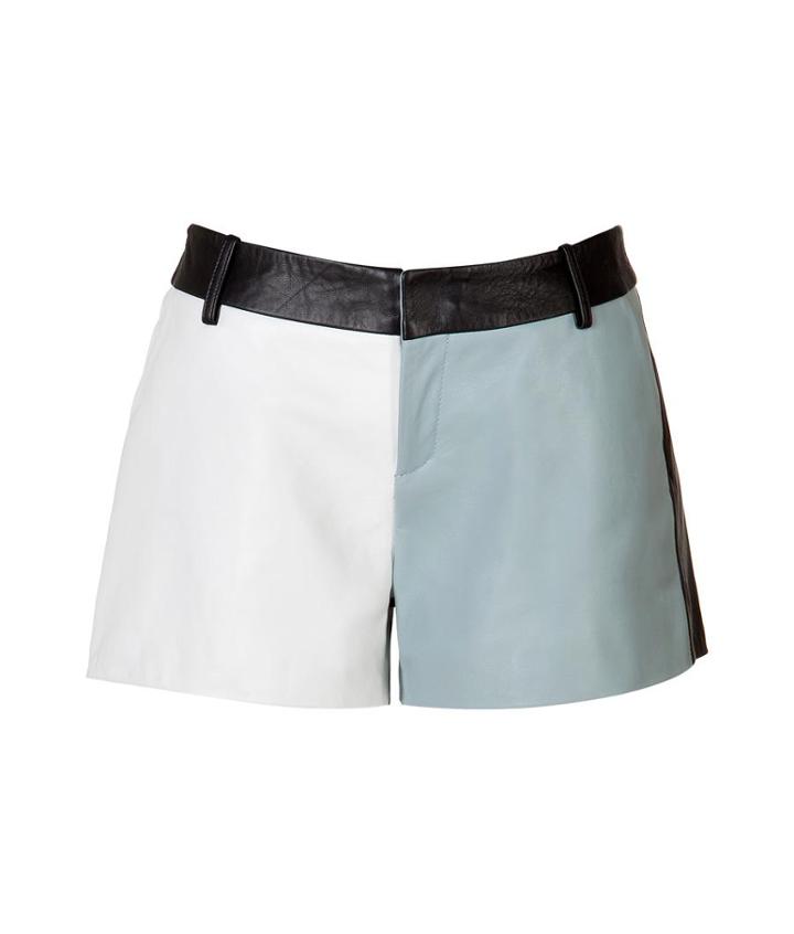 Each Other Leather Colorblock Shorts In Blue/white/navy