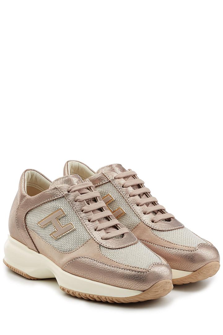 Hogan Hogan Metallic Leather Platform Sneakers - Beige