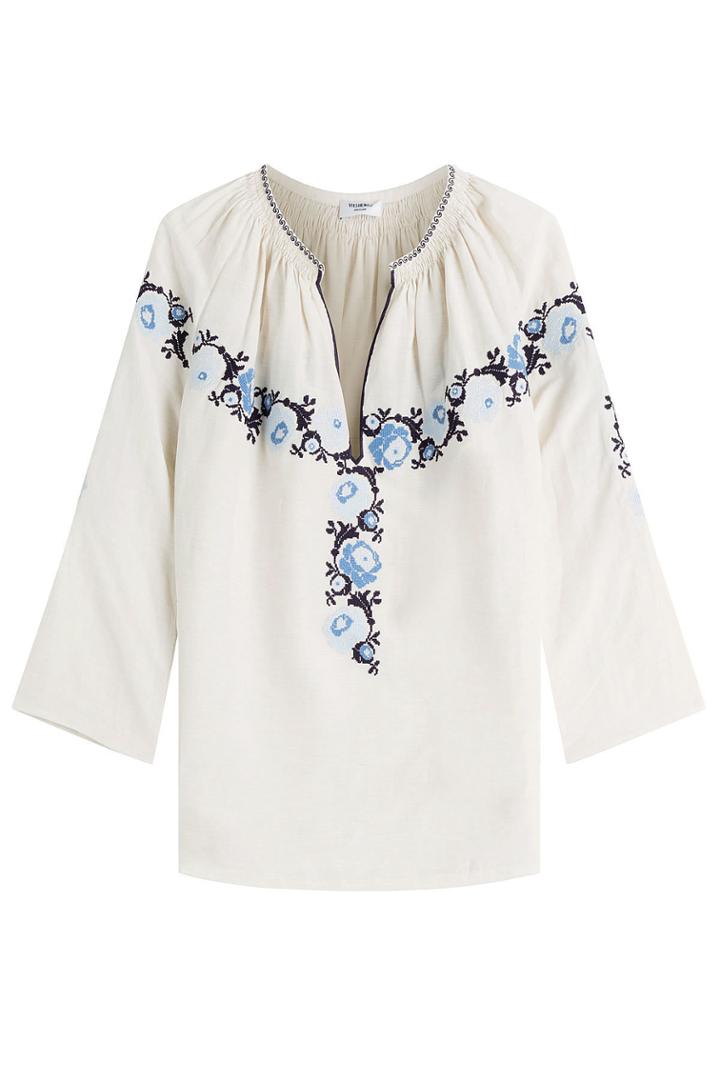 Vilshenko Vilshenko Linen-silk Blouse With Needlepoint Embroidery