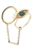 Delfina Delettrez Delfina Delettrez 18kt Gold Double Ring With White Diamonds And Emeralds
