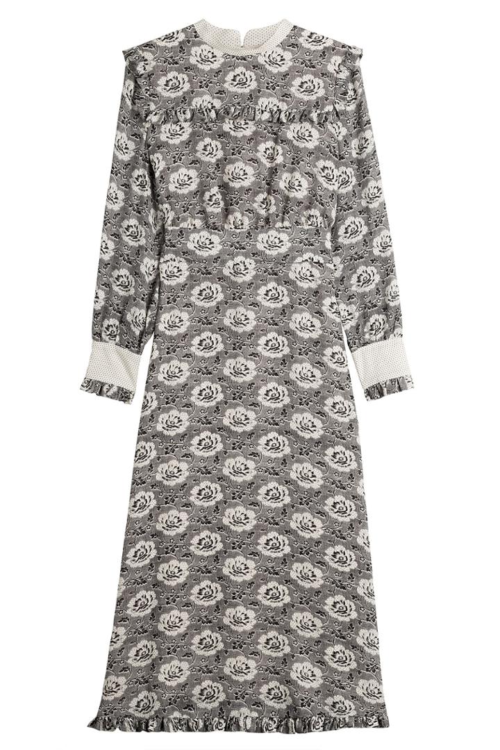 Vilshenko Vilshenko Printed Silk Dress With Oversized Collar - Black
