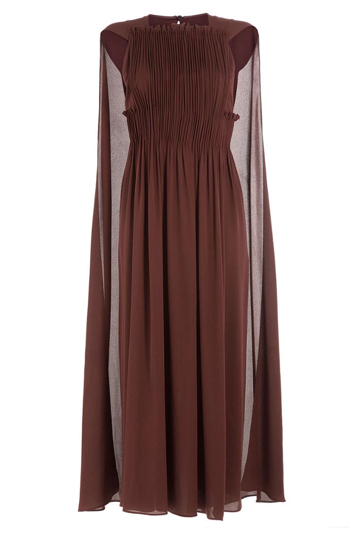 Valentino Valentino Midi-length Pleated Silk Dress With Cape - None