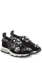 Fendi Fendi Suede Sneakers With Embellished Flower Appliques - Black