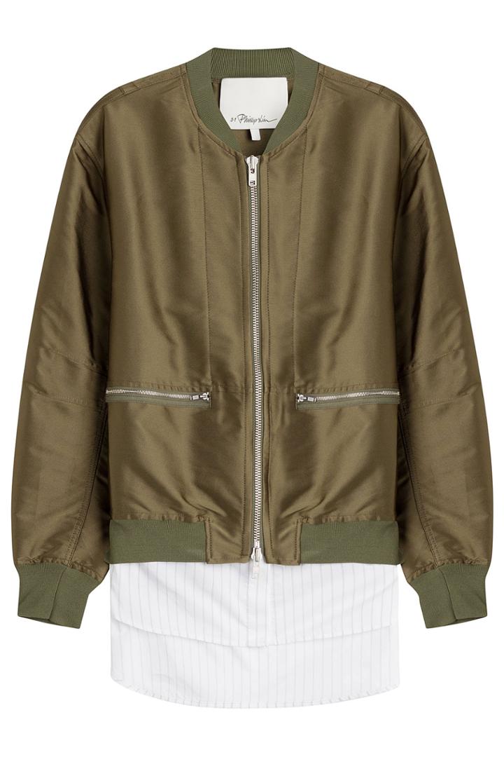 3.1 Phillip Lim 3.1 Phillip Lim Layered Satin Bomber Jacket - Green