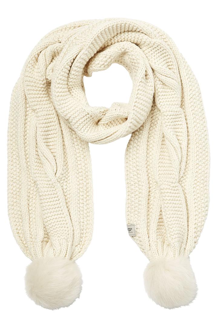 Ugg Australia Ugg Australia Wool Blend Scarf With Sheepskin Pom-poms - Beige