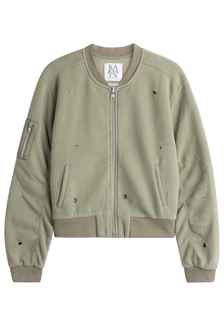 Zoe Karssen Zoe Karssen Distressed Cotton-blend Bomber Jacket - Green