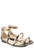 Tamara Mellon Tamara Mellon Embossed Leather Flat Sandals With Metallic Straps - Green