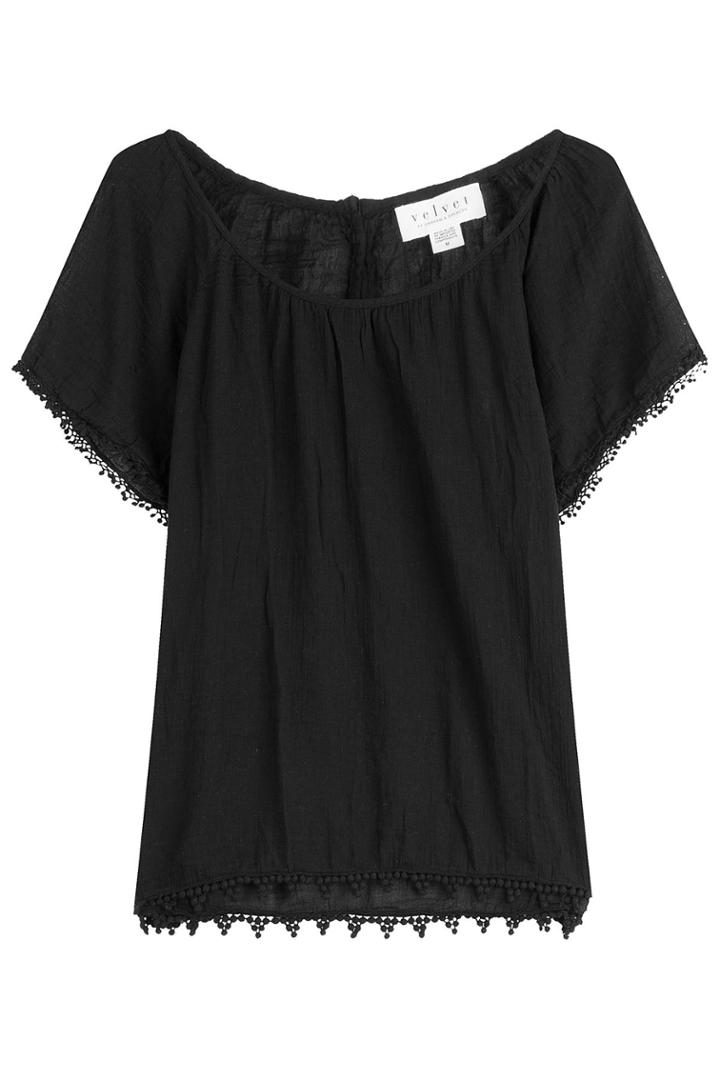 Velvet Velvet Cotton Top With Embroidered Trim