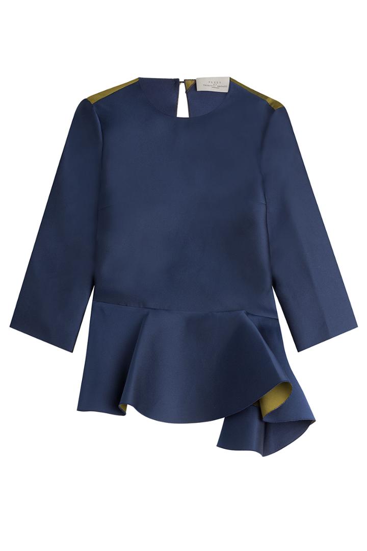 Preen By Thornton Bregazzi Preen By Thornton Bregazzi Color Block Top With Ruffle - Blue