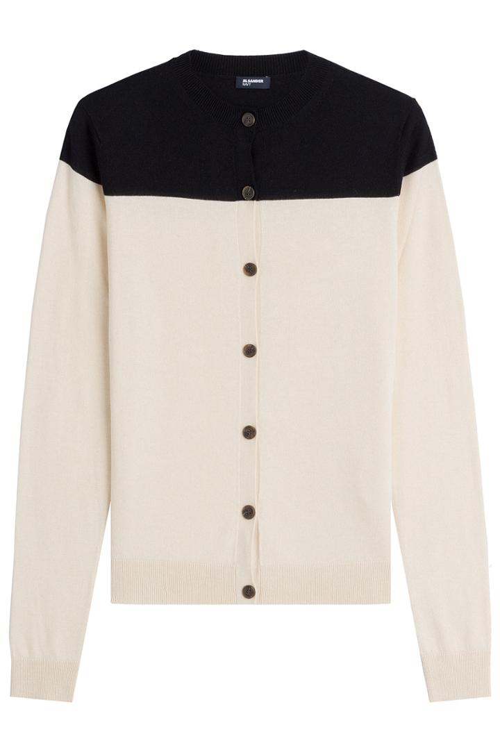 Jil Sander Navy Jil Sander Navy Two-tone Silk Cardigan With Cashmere - Beige