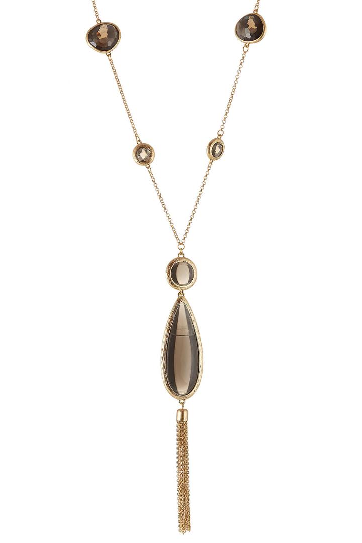 Kenneth Jay Lane Kenneth Jay Lane Drop Necklace With Stones And Chain Fringe - Gold
