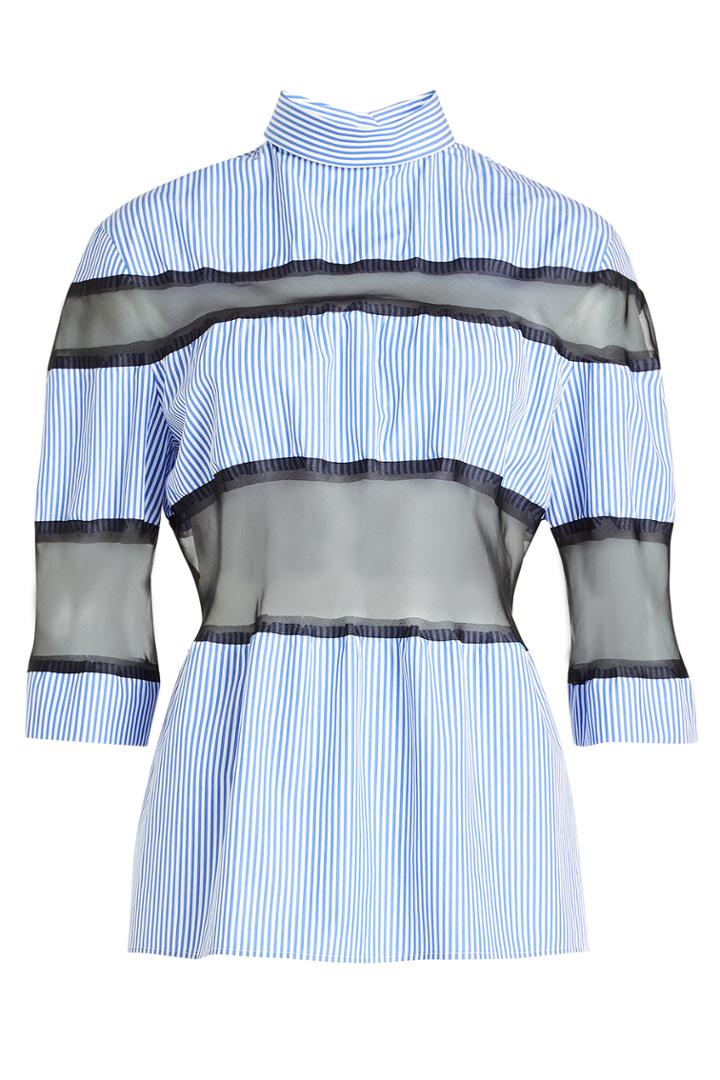 Maison Margiela Maison Margiela Striped Cotton Blouse With Silk Chiffon Inserts