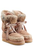 Mou Mou Lace Front Sheepskin Boots With Fur Cuff - Camel