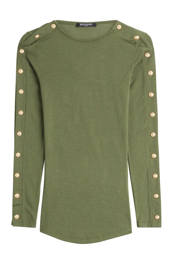 Balmain Balmain Wool Pullover With Embossed Buttons - Green