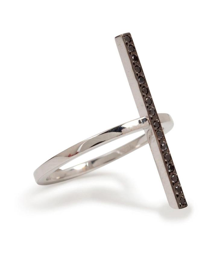 Ileana Makri 18k White Gold Cross Over Ring With Black Diamonds