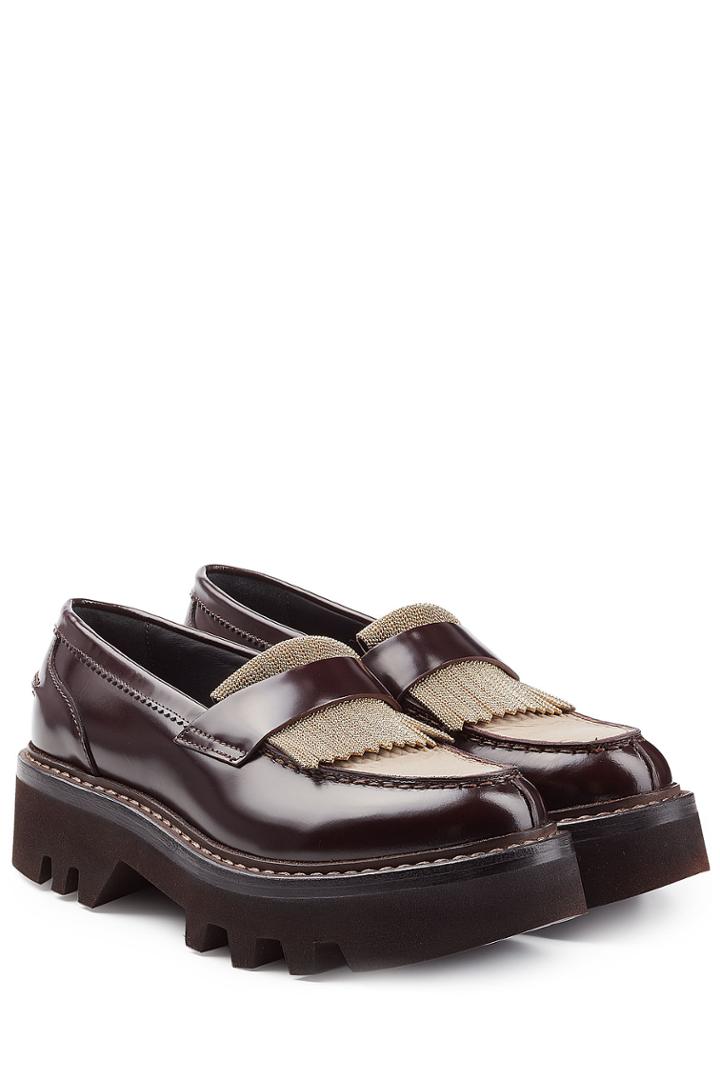 Brunello Cucinelli Brunello Cucinelli Leather Loafers With Embellishment - Brown