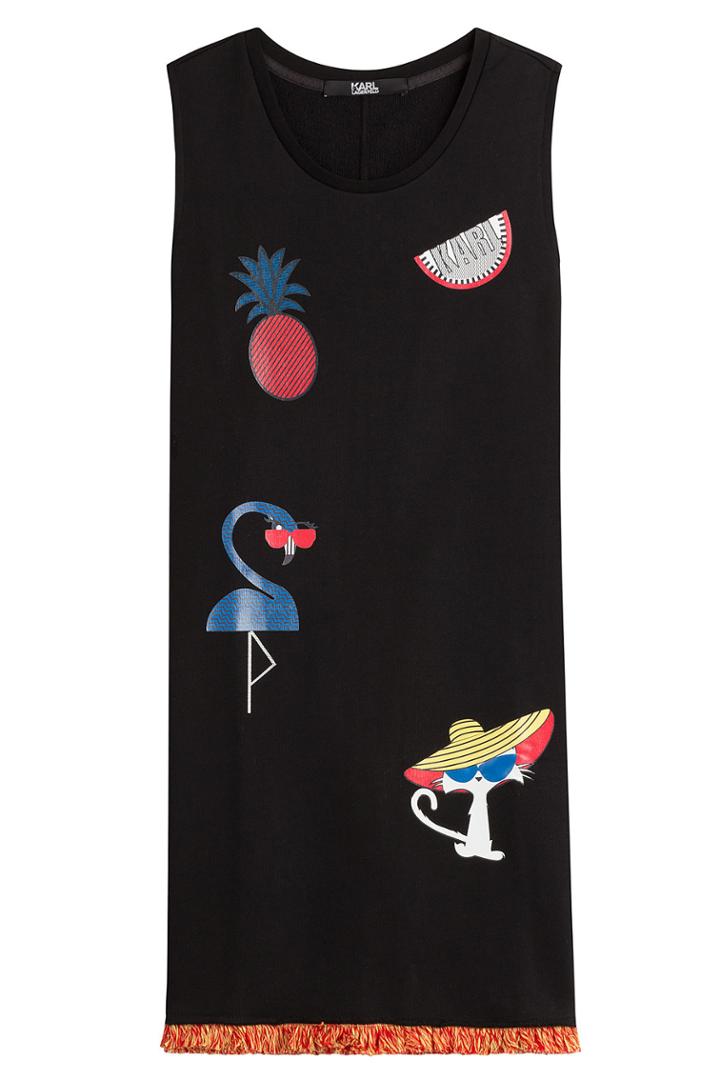 Karl Lagerfeld Karl Lagerfeld Choupette On The Beach Printed Cotton Dress - Black