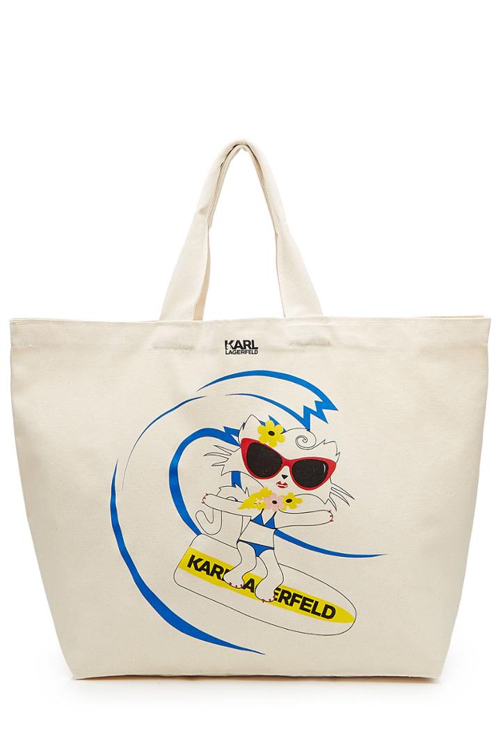 Karl Lagerfeld Karl Lagerfeld Choupette On The Beach Cotton Shopper - Beige