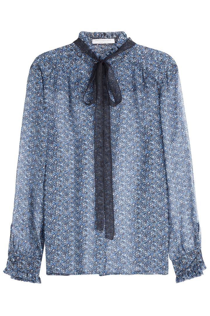 Philosophy Di Lorenzo Serafini Philosophy Di Lorenzo Serafini Sheer Silk Tie Neck Top - Florals