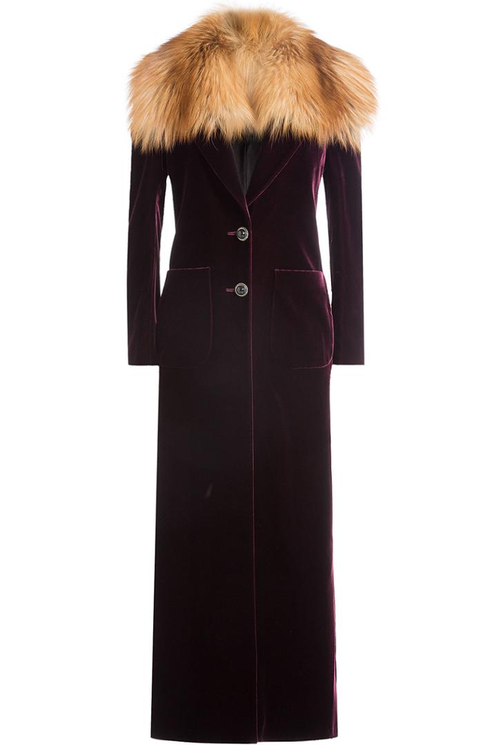 Roberto Cavalli Roberto Cavalli Velvet Coat With Fox Fur Collar - Red