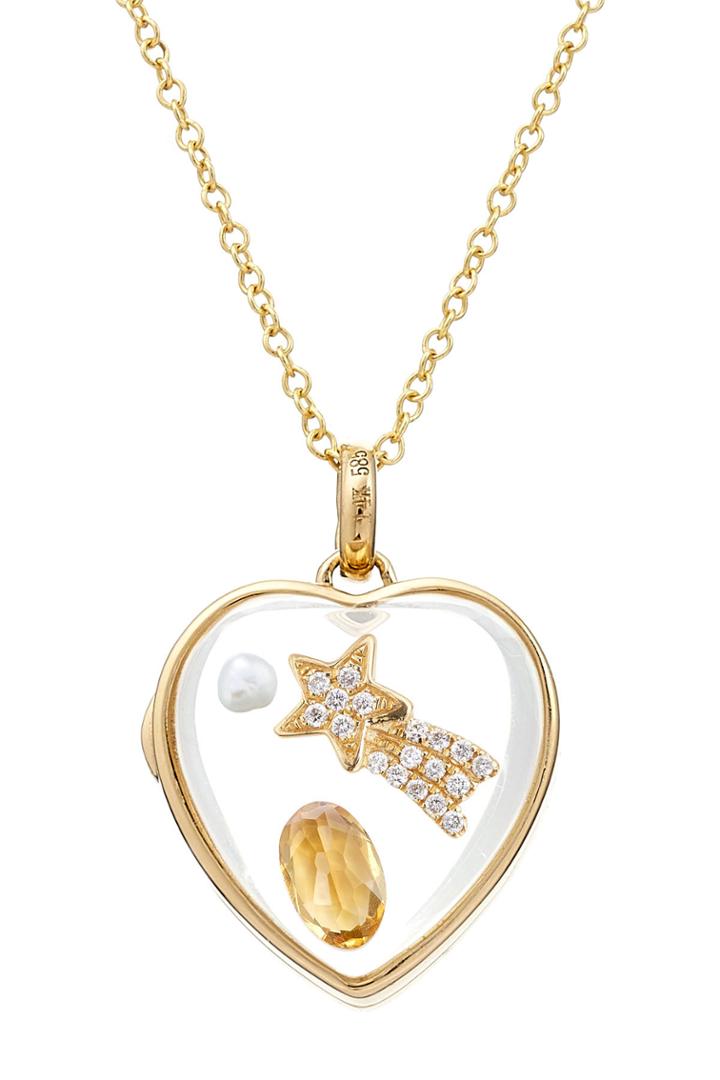 Loquet Loquet 14kt Heart Locket With Citrine, Pearl And Diamonds