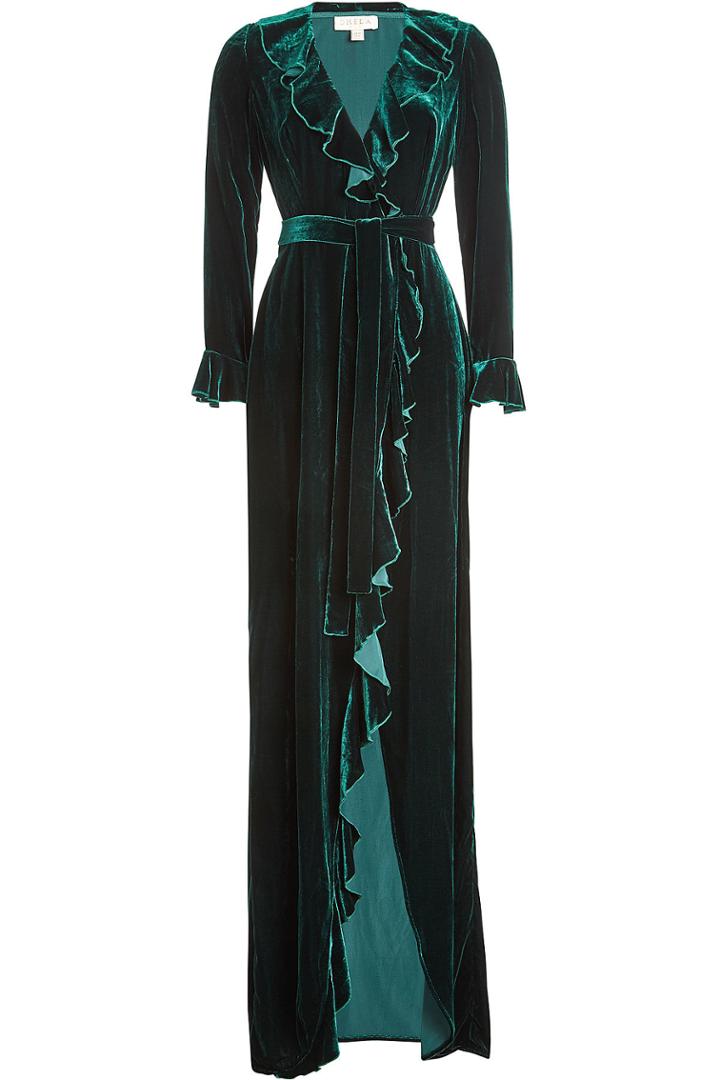 Dhela Dhela Velvet Gown With Ruffled Trims
