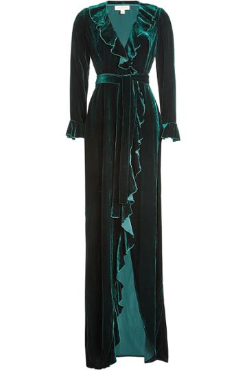 Dhela Dhela Velvet Gown With Ruffled Trims
