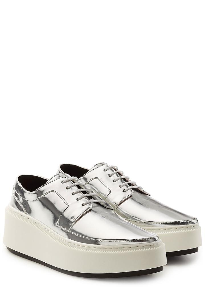 Kenzo Kenzo Metallic Leather Lace-ups With Platform - Silver