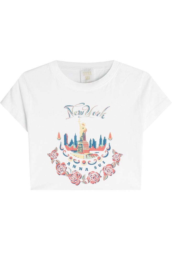Anna Sui Anna Sui Printed Cropped Cotton T-shirt