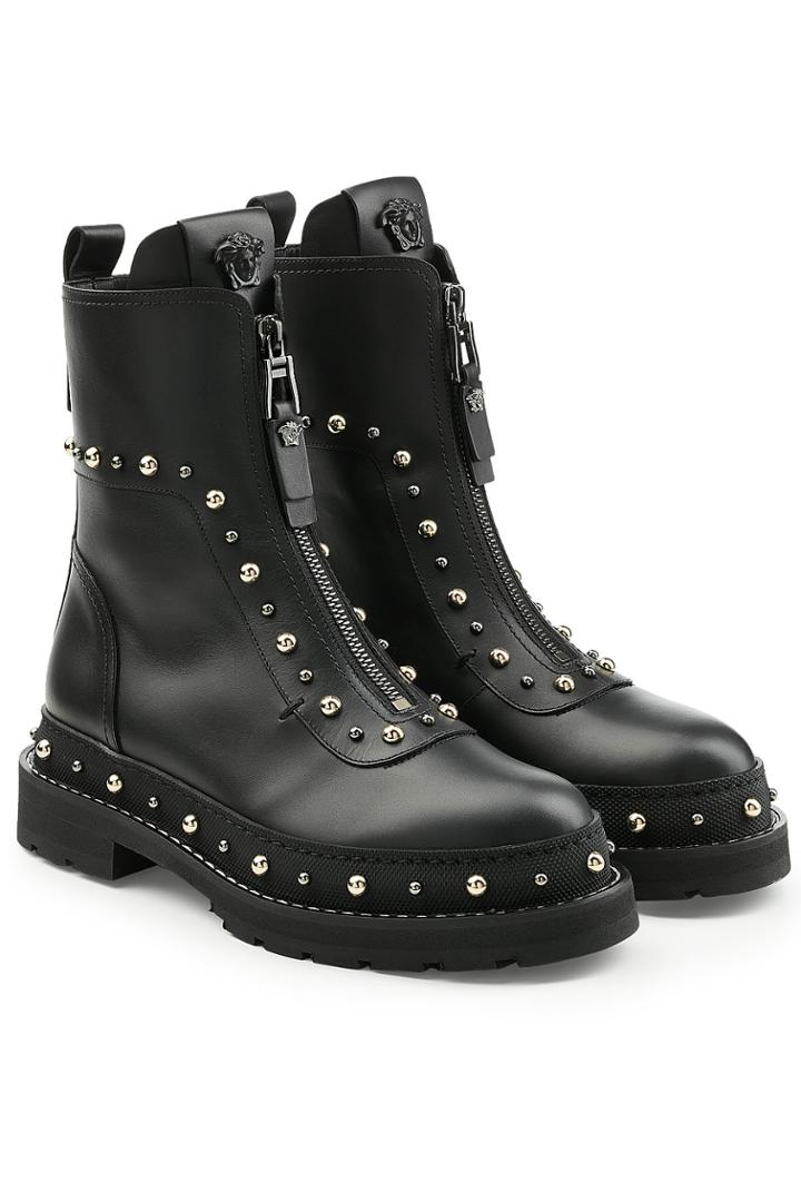 Versace Versace Embellished Leather Ankle Boots