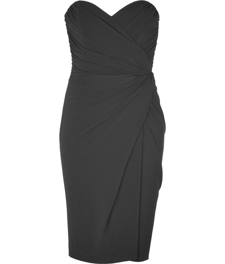 Paule Ka Black Draped Strapless Dress