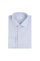 Brioni Brioni Check Print Slim Fit Cotton Shirt - Blue