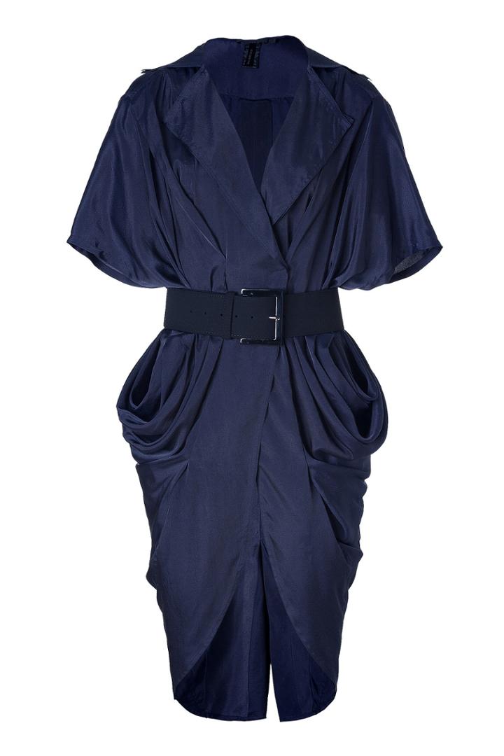 Donna Karan Donna Karan Ink Blue Belted Cocoon Dress