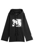 Fentyxpuma By Rihanna Fentyxpuma By Rihanna Oversize Printed Cotton Hoody With Lace-up Front - Black