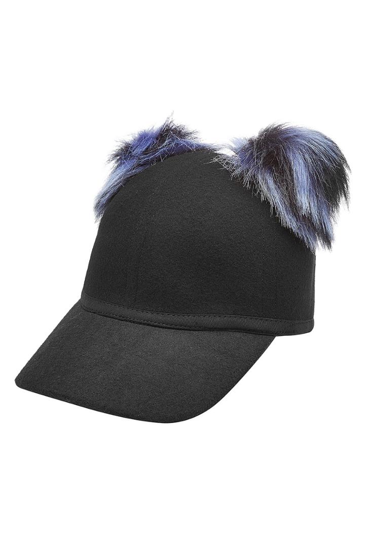 Charlotte Simone Charlotte Simone Wool Baseball Cap With Faux Fur