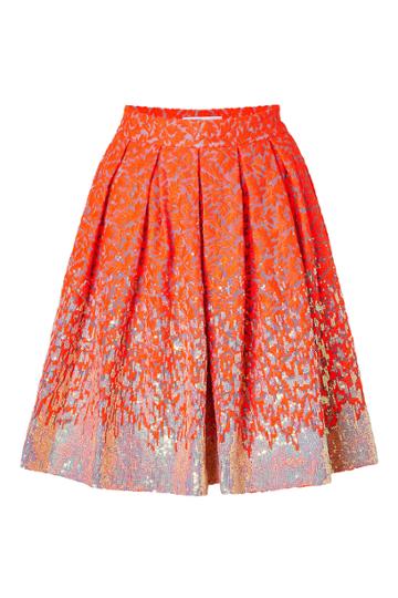 Matthew Williamson Matthew Williamson Sequined Brocade Skirt In Fluro Orange