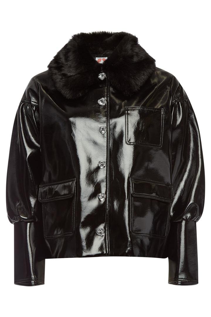 Shrimps Shrimps Liam Patent Jacket With Faux Fur Collar