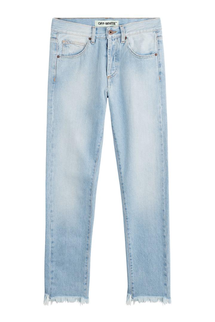 Off White Off White Slim Fit Cropped Five-pocket Jeans - Blue