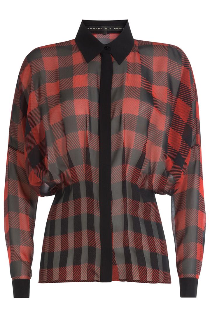 Barbara Bui Barbara Bui Buffalo Plaid Silk Blouse - Black