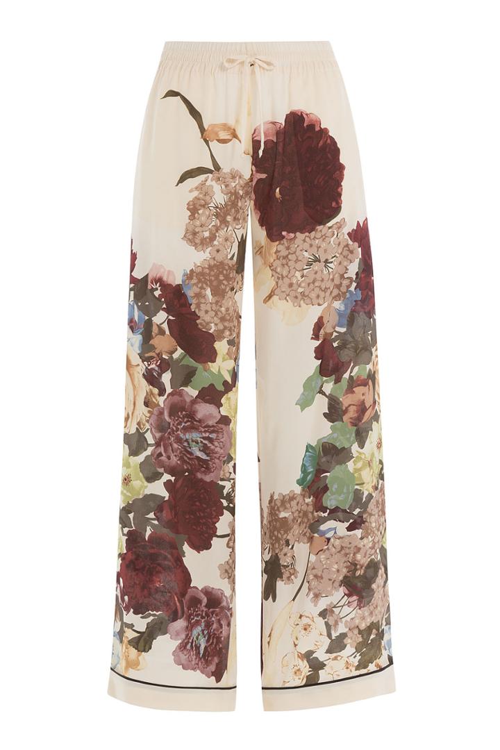 Valentino Valentino Printed Silk Wide Leg Pants - White