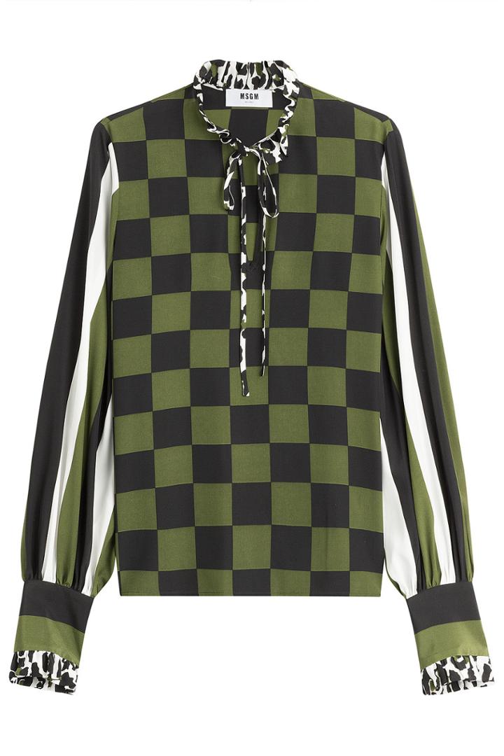 Msgm Msgm Silk Mixed Print Tie Neck Blouse