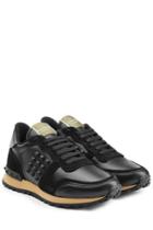 Valentino Valentino Rockstud Leather And Suede Sneakers - Black