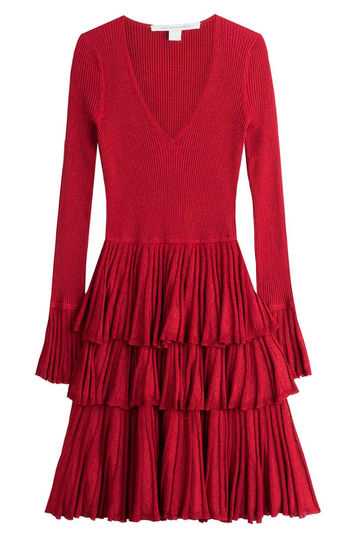 Diane Von Furstenberg Diane Von Furstenberg Knit Dress With Tiered Skirt - Red