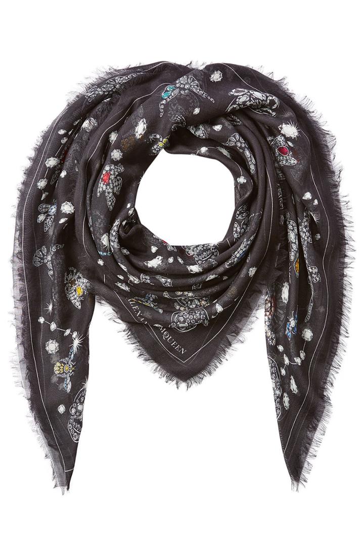 Alexander Mcqueen Alexander Mcqueen Jeweled Print Scarf With Silk - Multicolored