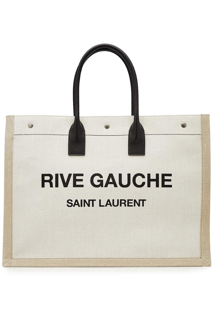 Saint Laurent Saint Laurent Rive Gauche Linen Tote With Leather