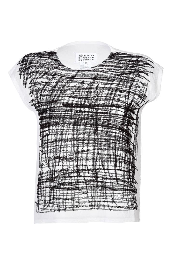 Maison Margiela Maison Margiela Cap Sleeve Top With Knit Detail In White/black - Black