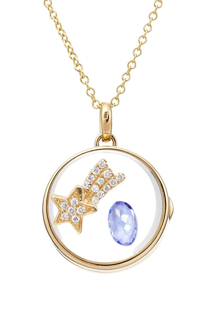 Loquet Loquet 14kt Round Locket With 18kt Charm, Tanzanite And Diamonds