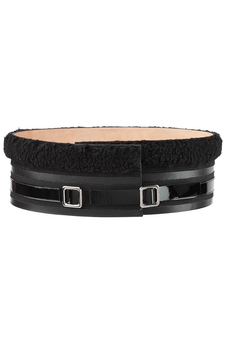 Carven Carven Shearling And Leather Belt - Black