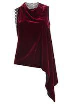Roland Mouret Roland Mouret Velvet Top With Asymmetric Hemline And Lace - Red